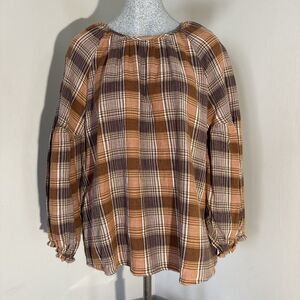 Universal Thread Women's M Brown Plaid Long Sleeve Round Neck Top 562385